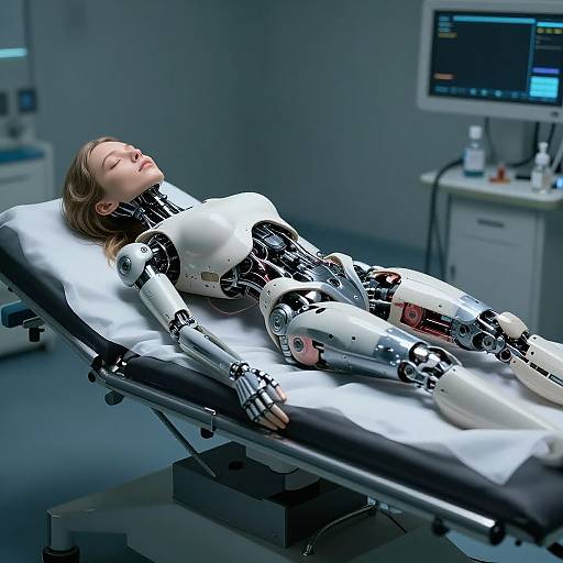 Realistic Cyborg Girl Maintenance Scene