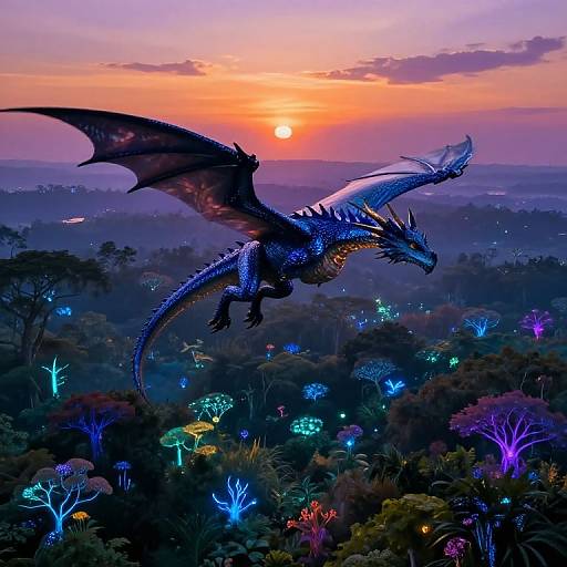 Bioluminescent Dragon Over Mystical Forest