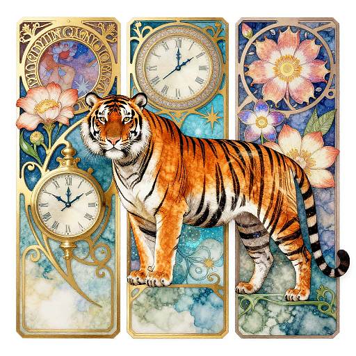 Iridescent Art Nouveau Tiger Portrait