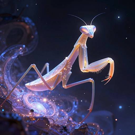 Ethereal Cosmic Mantis with Celestial Glow