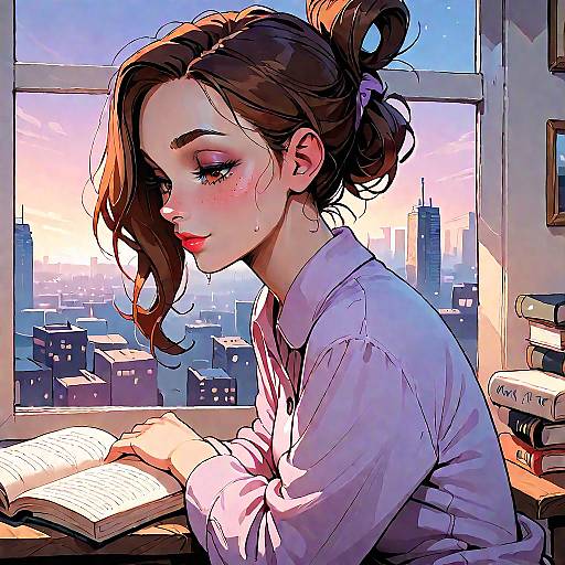 Anime Girl Sitting Sleepy by Window