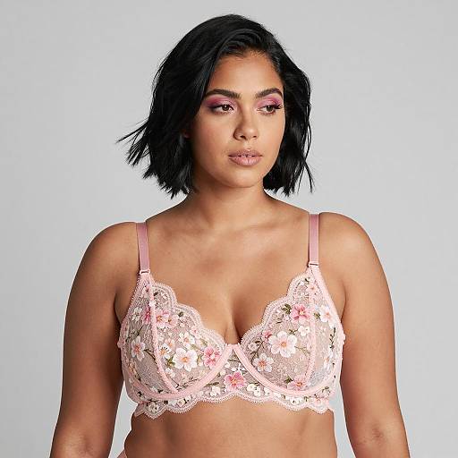 Elegant Portrait of a Floral Lace Bra Model