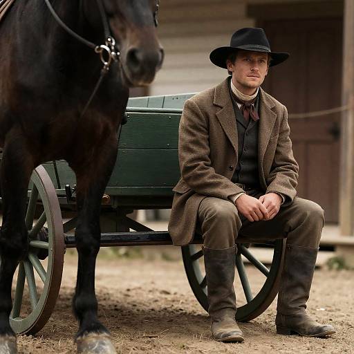 Western Man by Wagon with Horse