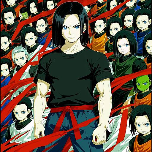 Illustration of Android 17, dragon ball in the style of Matsunaga kouyou