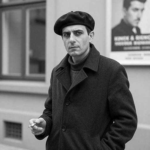 Stern Man in Beret and Cigarette