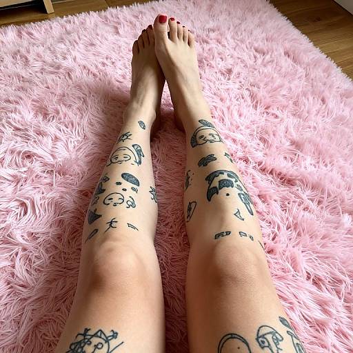 Tattooed Legs on Pink Shag Rug