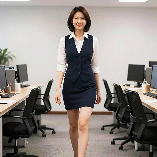 Smiling Businesswoman in Office Attire