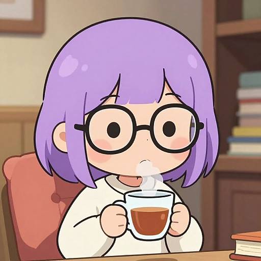 Uwu Girl with Lilac Hair and Tea