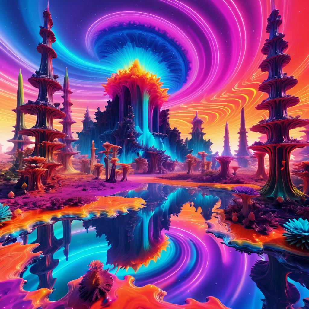 Psychedelic Mushroom Forest on Bismuth Planet