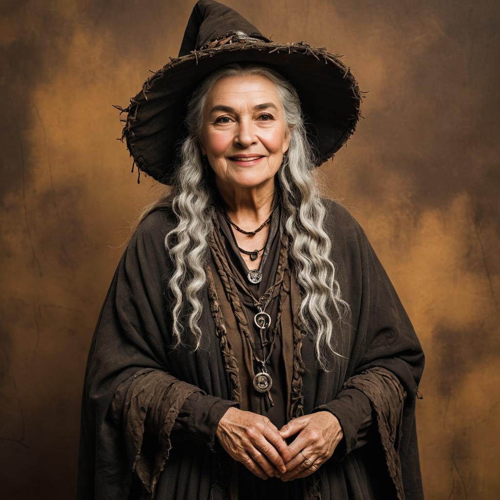 Warm Studio Portrait of a Grinning Witch