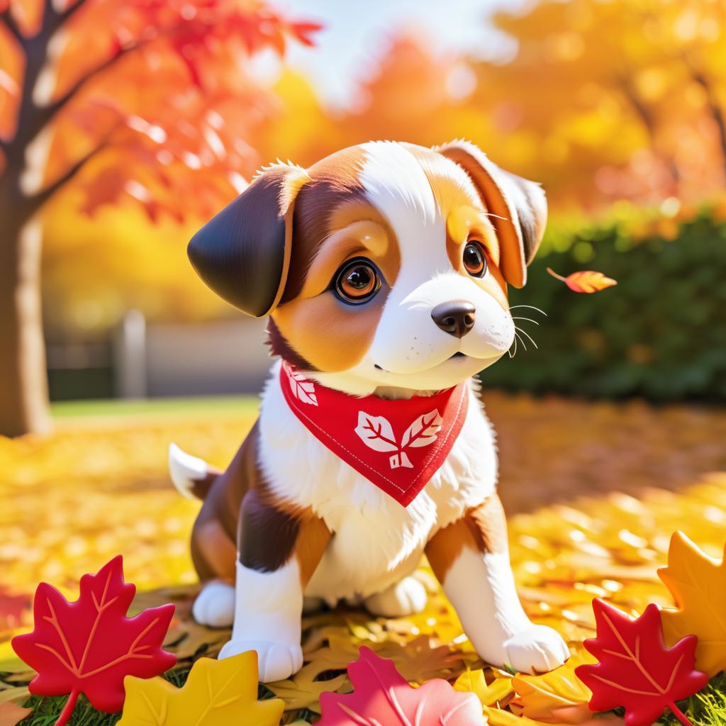 Playful Puppy in Colorful Autumn Leaves