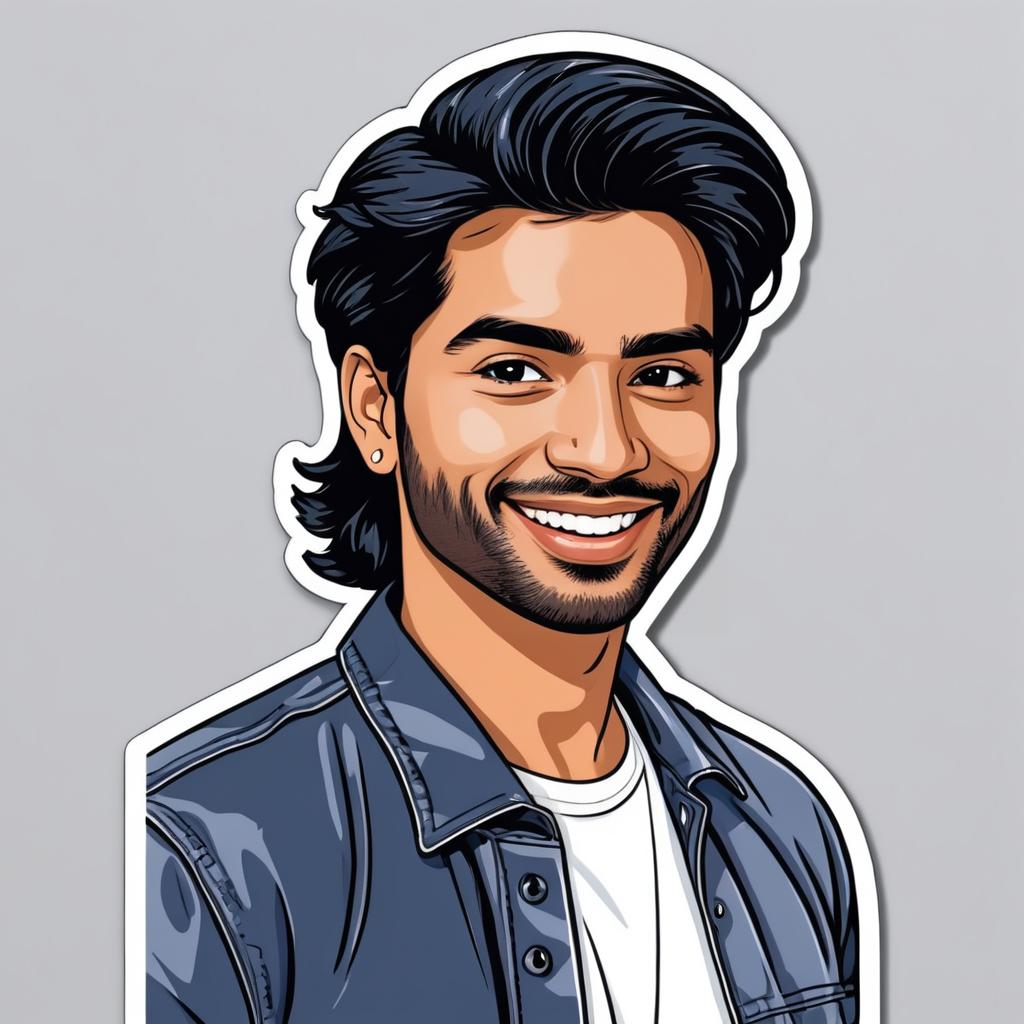 90s Style Sticker Illustration of South Asian Man