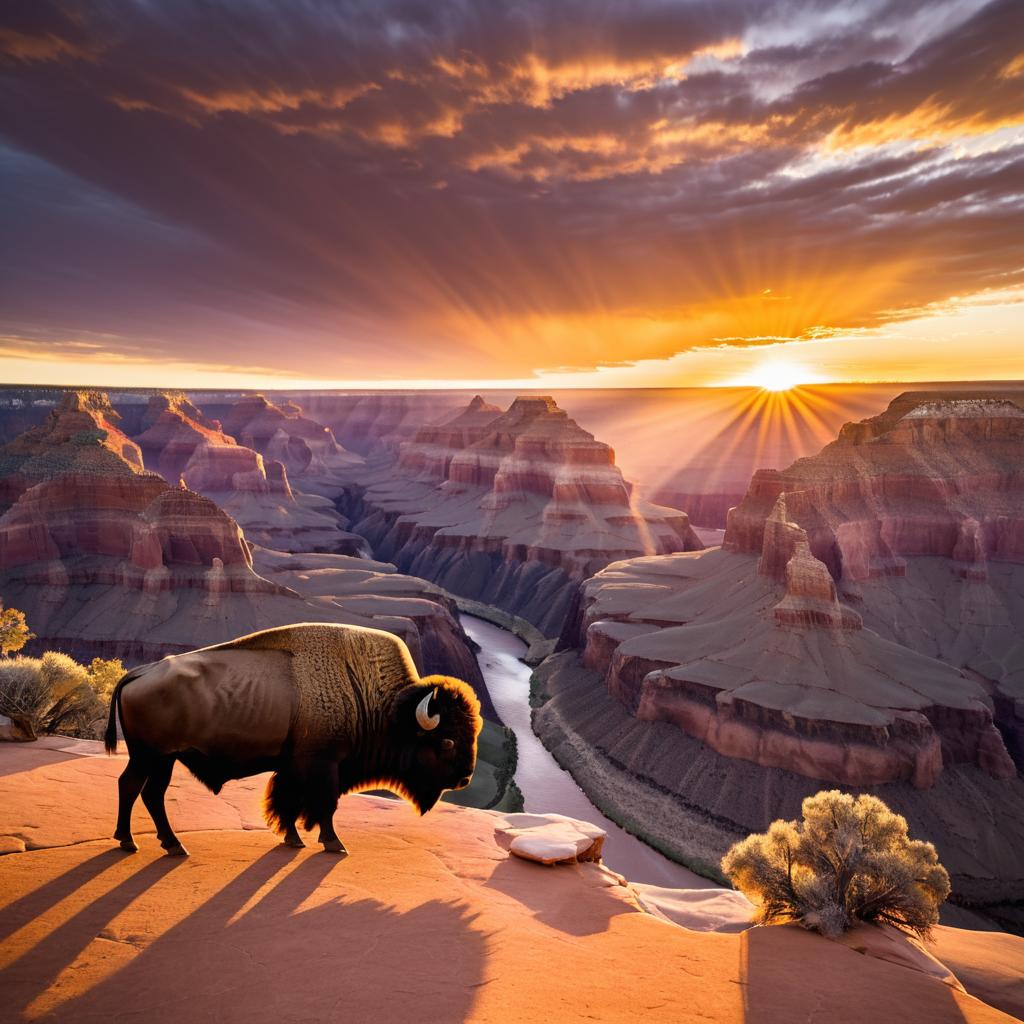 Majestic Bison Against Grand Canyon Sunset