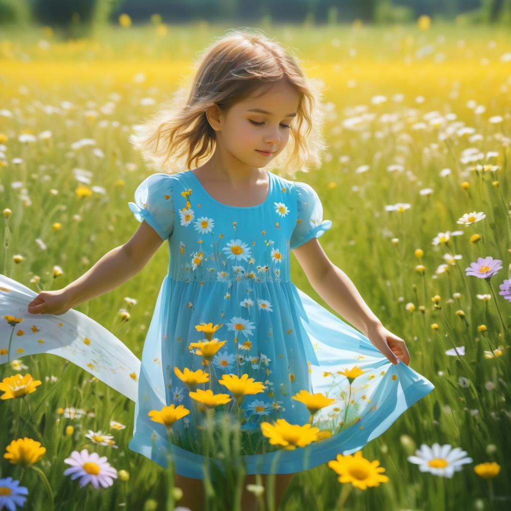 Charming Girl in Flower Field Print