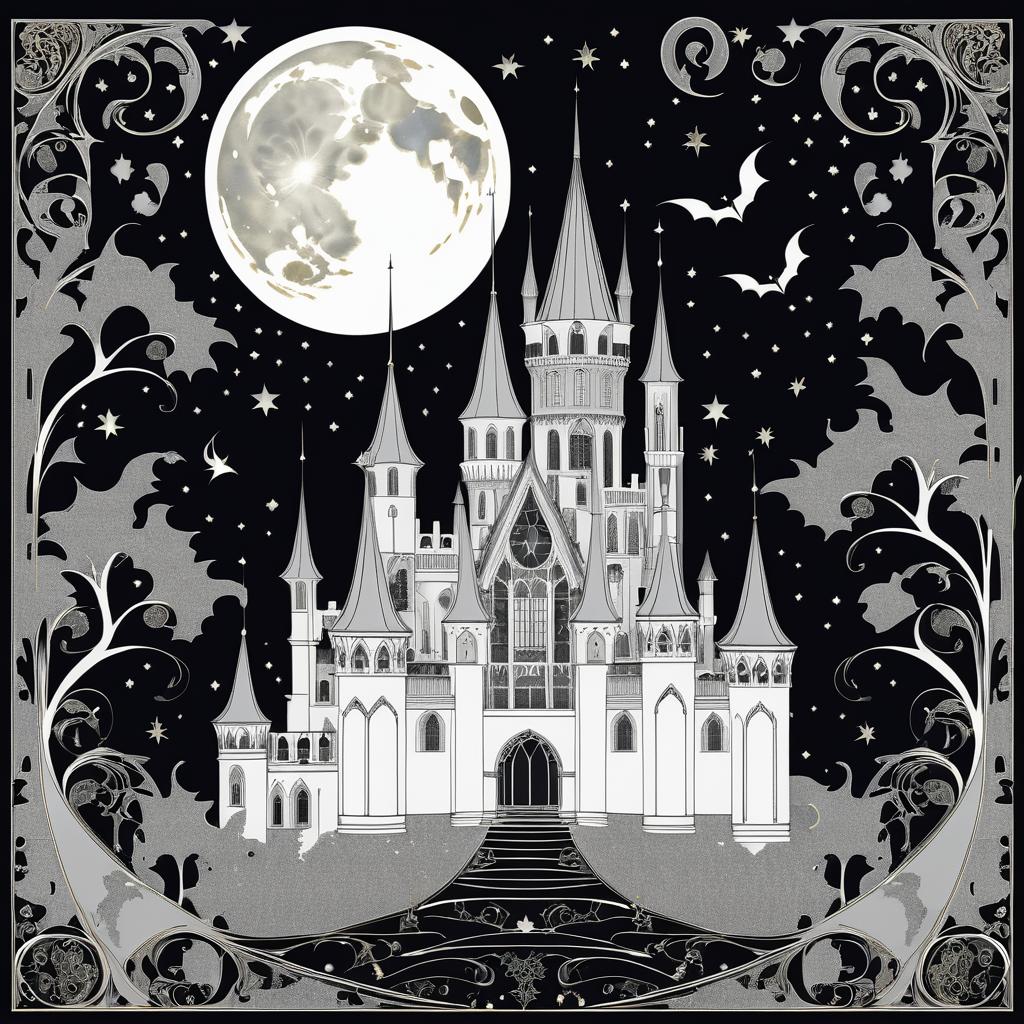 Gothic Castle in Beardsley Style Art