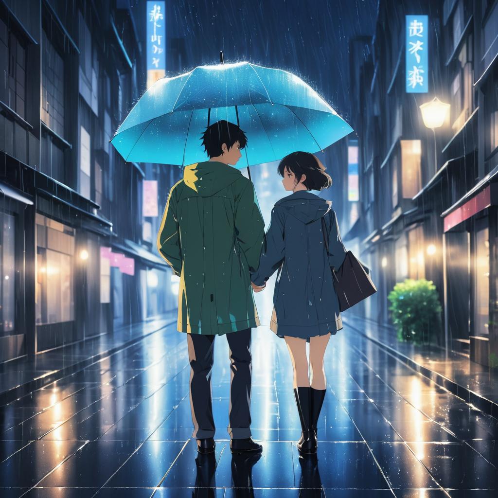 Romantic Rainy Night in Anime Style