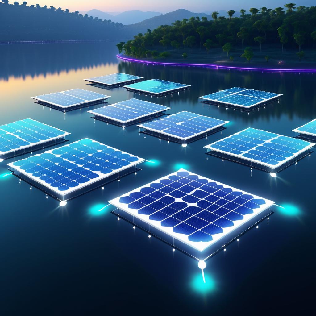 Futuristic Floating Solar Panels at Dusk