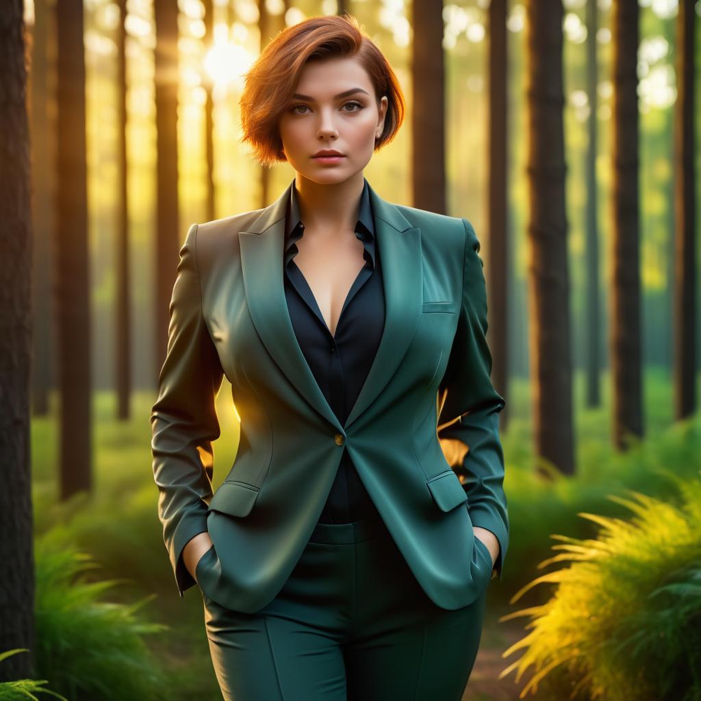 Curvaceous Woman in Urban Forest Sunset