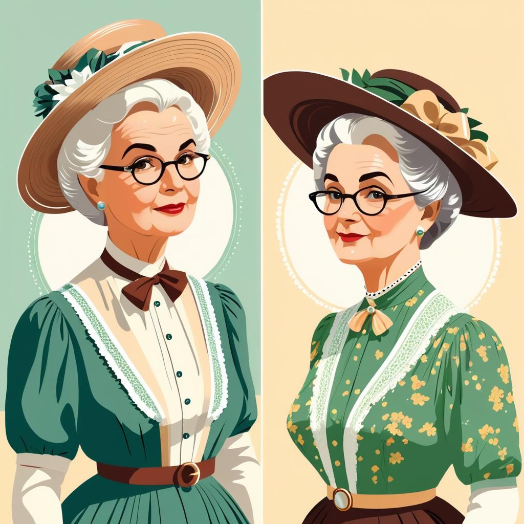 Vintage Illustrations of Elderly Women