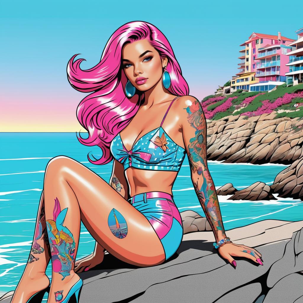 Vibrant Pop Art Mermaid on the Rocks