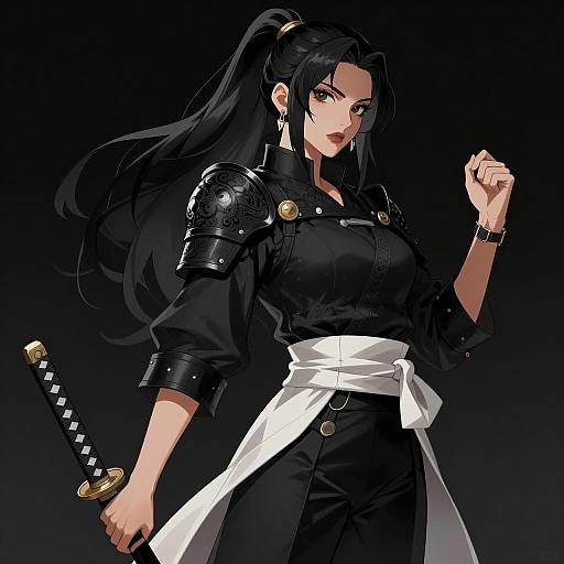 Warrior Woman in Black Armor Illustration