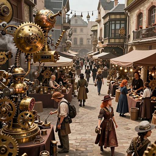 Steampunk Marketplace Bustling Scene
