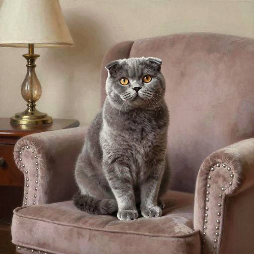 Majestic Scottish Fold on Velvet Chair