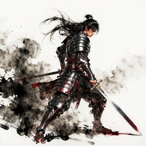 Warrior in Bloodied Armor Holding Sword