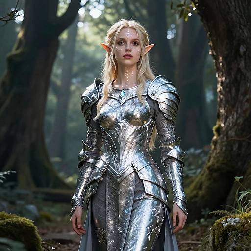 Blond Elf Warrior in Enchanted Forest