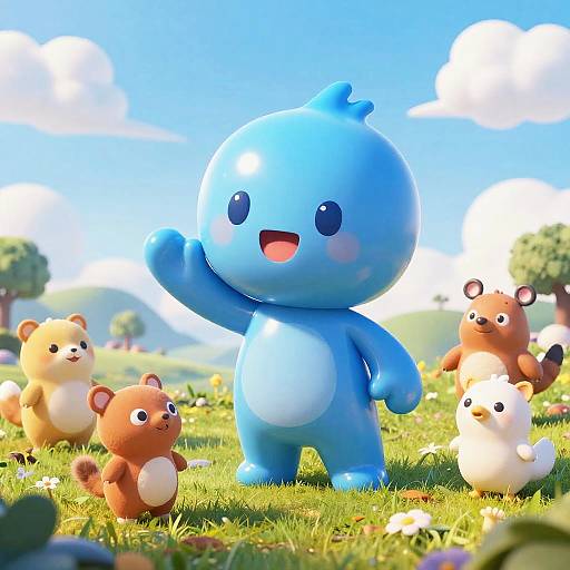 Glossy Blue Slime with Woodland Friends