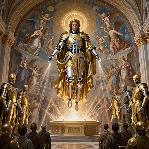 Futuristic Saint in Ancient Cathedral