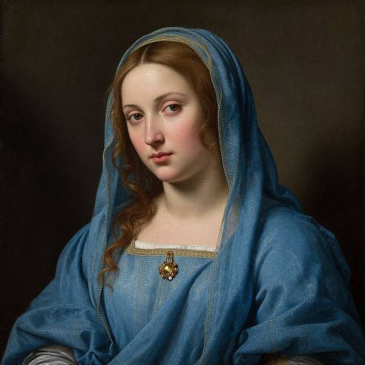 Renaissance Style Woman in Blue Veil