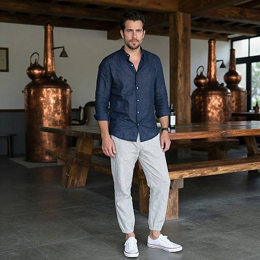 Stylish Man in Rustic Brewery Setting