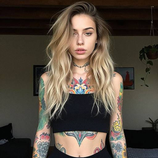 Young Woman with Colorful Tattoos