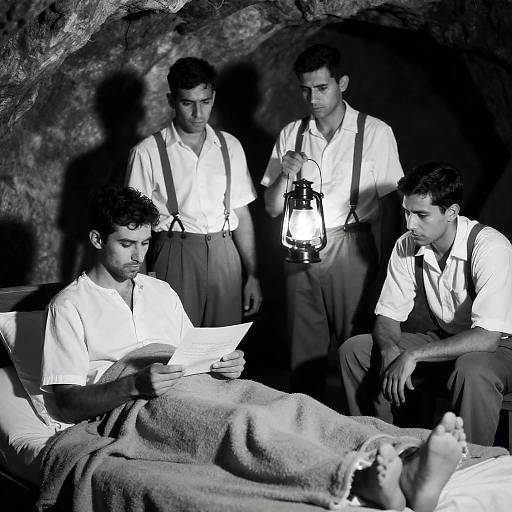 Dramatic Cave Scene with Intense Expressions