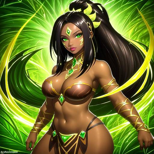 Illustration of Nidalee, league of legends in the style of Mutsu (layergreen)