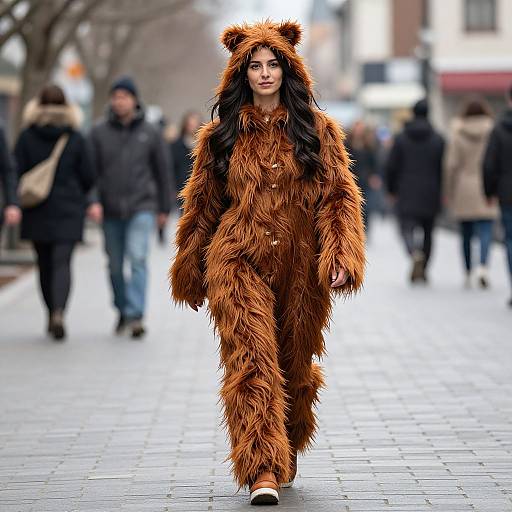 Woman in Shaggy Costume Walking