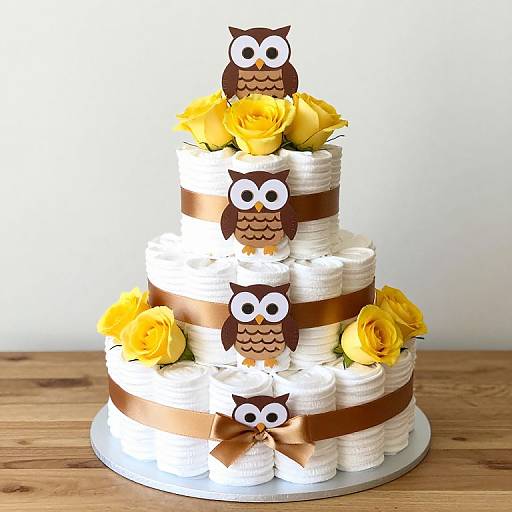 Owl-Themed Tiered Diaper Cake
