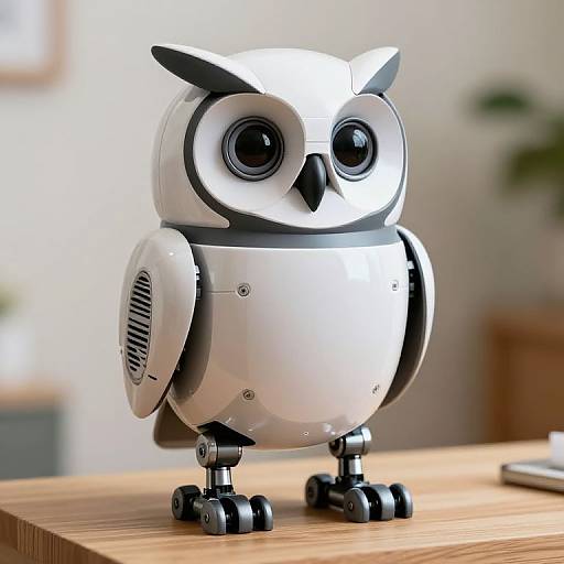 Mechanical Owl on Wooden Platform