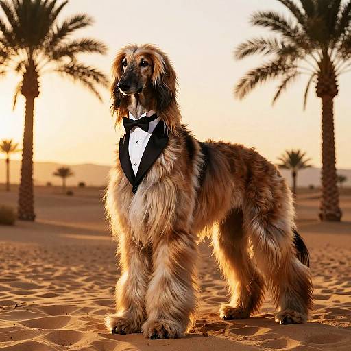 Refined Afghan Hound in Desert Oasis