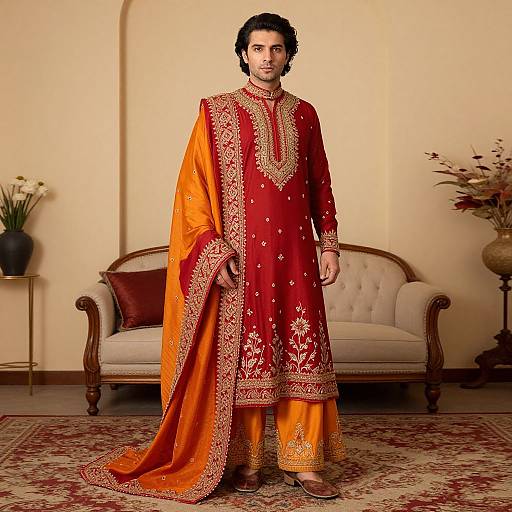 Man in Red Sharara Kurti Outfit
