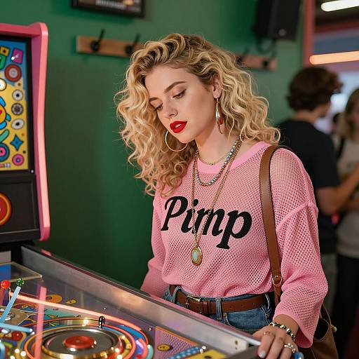 Stylish Blonde Woman by Pinball Machine