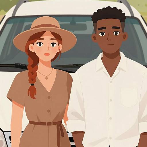 Two Figures by a Car Illustration