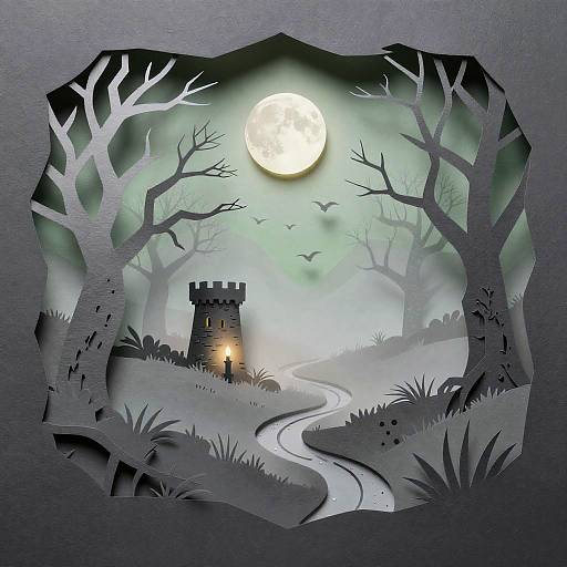 Misty Haunted Moor Paper Cut Art
