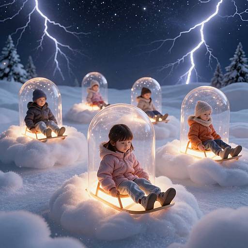 Children on Glowing Cloud Sleds