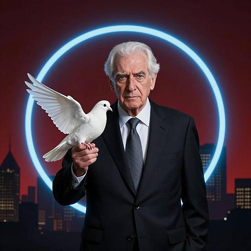 Elderly Man with Dove in Contrast