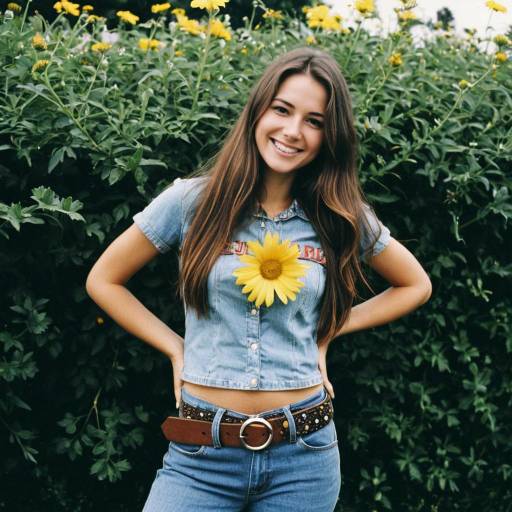 Young Woman in Denim Outfit with Flower