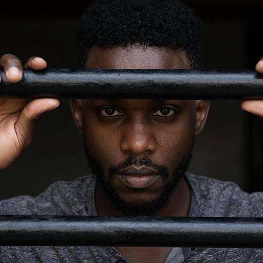 Man Looking Through Black Bar