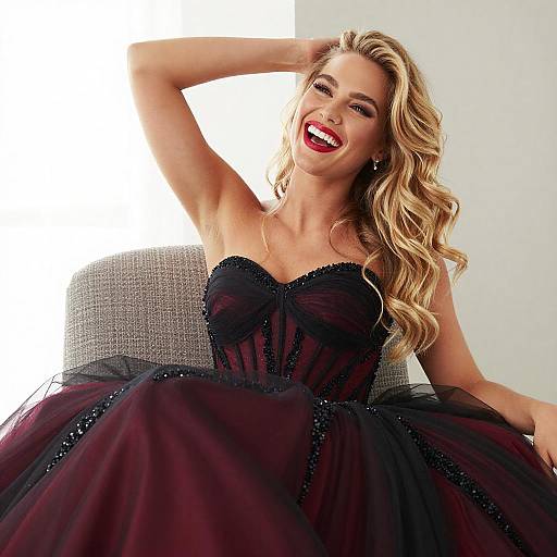 Smiling Woman in Elegant Tulle Gown