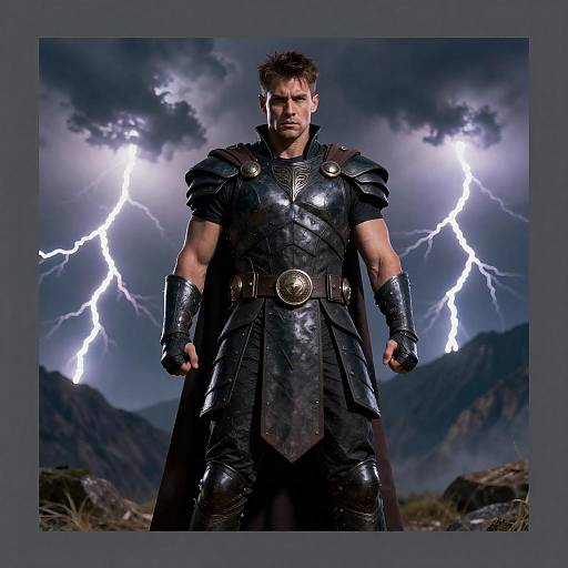 Muscular Warrior in Stormy Armor